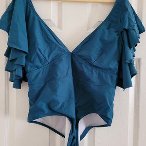 Davi and Dani teal one piece ruffle swimsuit